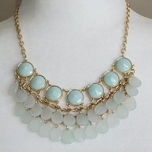 VTG Seafoam Layered Teardrop Bib Statement Necklace - Seafoam Mint Green Gold
